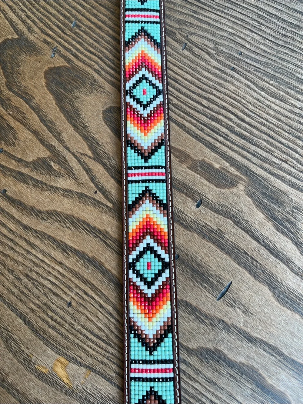 Nocona Brown tooled Leather with Colorful Beaded design southwest western 42